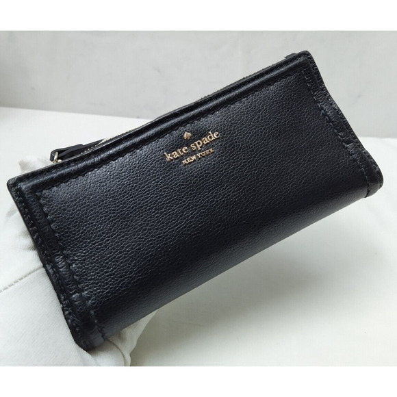 Kate Spade New York Black Pebbled Leather Credit Card ID Window Bifold Wallet - Picture 1 of 12